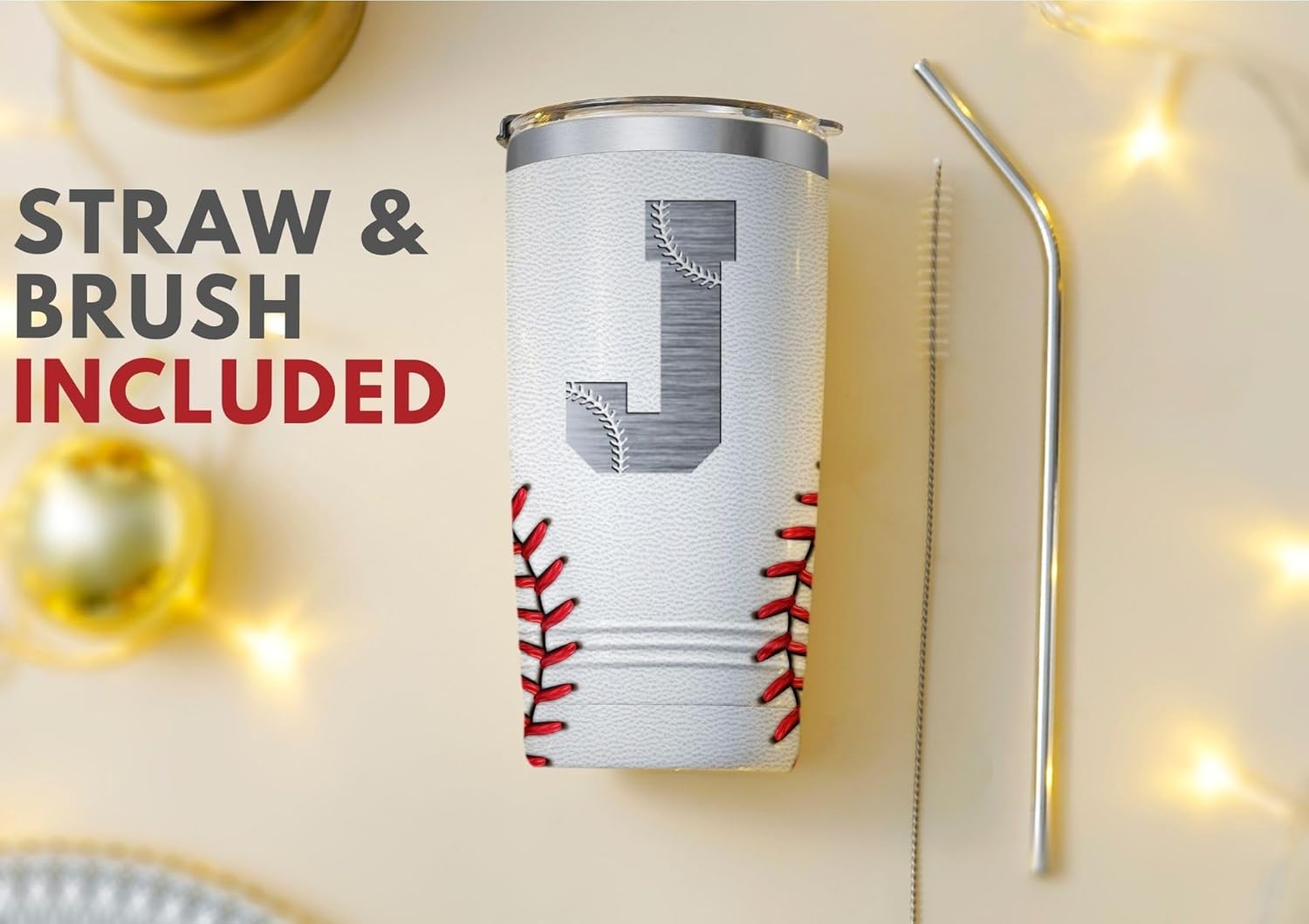 Onebttl Personalized Baseball Gifts for Teen Boys, Men, Coaches, 20oz Stainless Steel Tumbler with Laser Etched Initials for Baseball Players, Lovers, White - M - Image 3