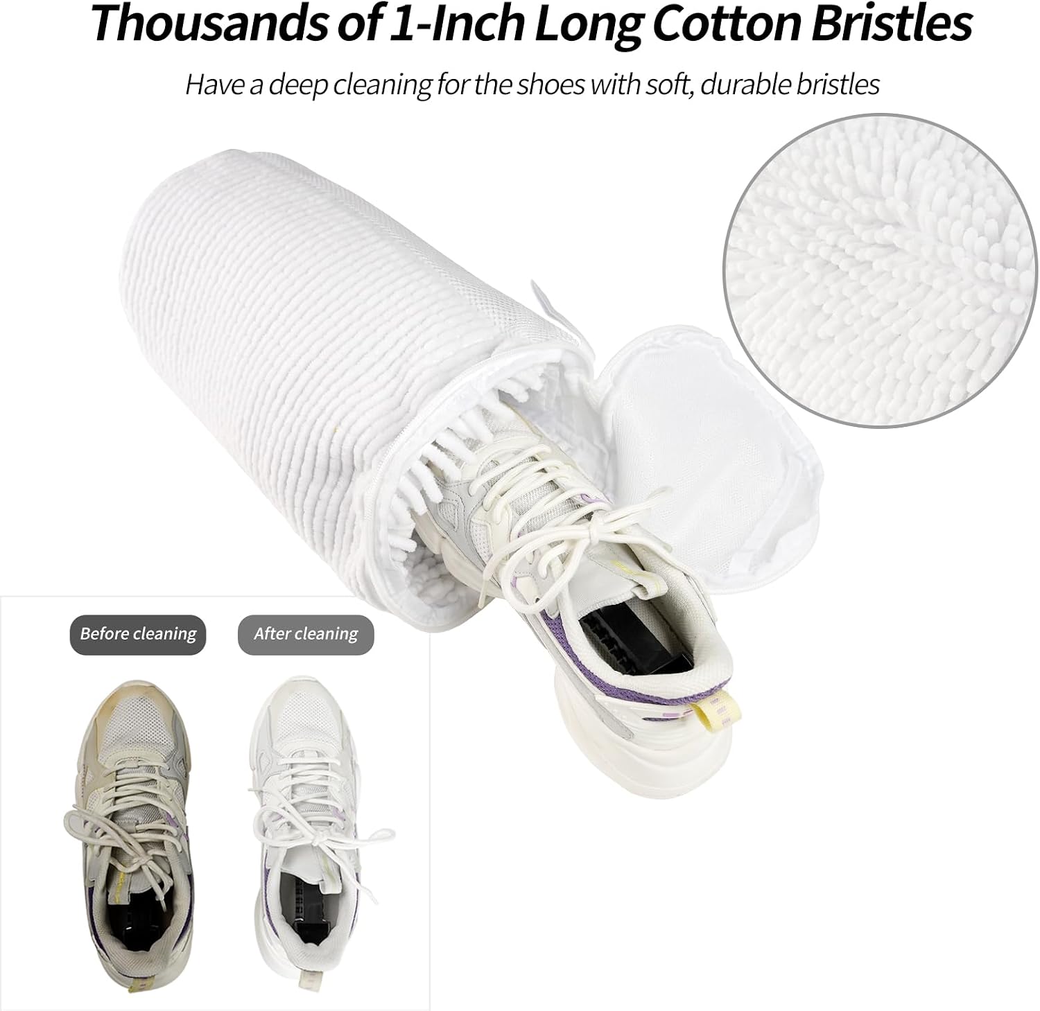 GOGOODA Shoes Bags for Laundry, 2 PCS Sneakers Wash Bags for Flats, Durable Shoe Cleaning Bag for Washing Machine and Dryers, Reusable Shoe Wash Bags for Tennis Shoes Unstain Cleaner Kit(White, 2Pack)