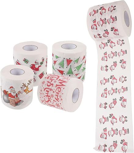 Miniatura 8 de Ciieeo 5 rollos de papel higiénico de Navidad para decoración de árbol de Navidad y Papá Noel para suministros de fiesta, decoración de baño