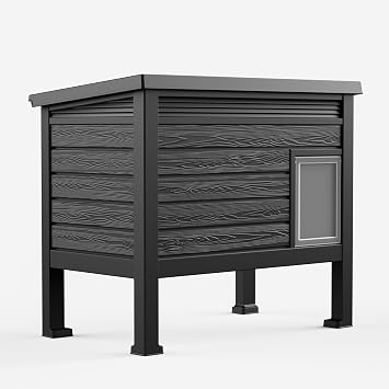Outdoor Cat House - Weatherproof Feral Pet Enclosure, Resin Insulated Shelter for Winter,Plastic Cat Houses, Outdoor Shelter for Feral CatsBlack