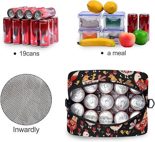 Miniatura 4 de Bolsa de almuerzo aislada de gallo y pollos para mujeres y hombres, reutilizable, resistente al agua, bolsa de almuerzo para la escuela, trabajo,