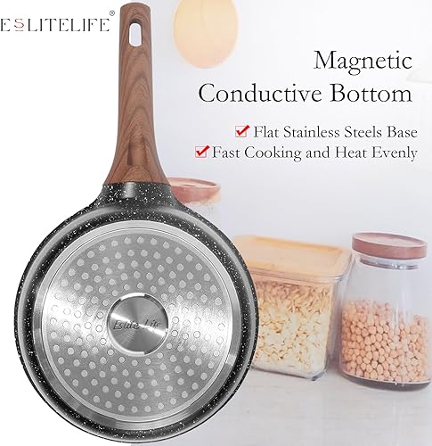 Miniatura 7 de ESLITE LIFE Cacerola Antiadherente con Tapa, Olla Pequeña de 2.5 QT Compatible con Todas las Estufas (Gas, Eléctrica e Inducción), Libre de PFOA,