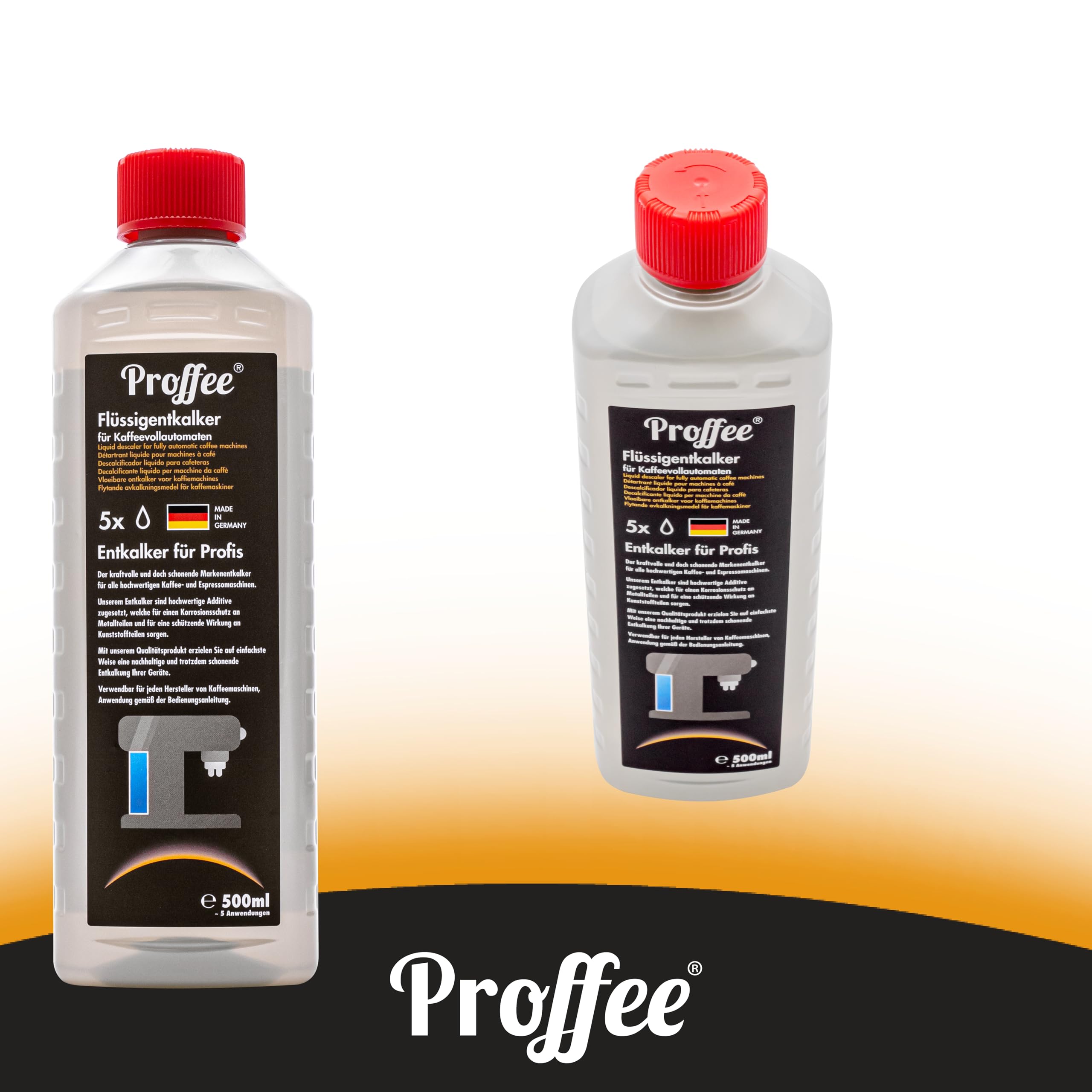 Proffee Entkalker | 20x 500ml flüssiges Konzentrat für Kaffeevollautomaten | Für Espresso- & Filterkaffeemaschinen, Wasserkocher & Teekocher; flüssiges Konzentrat | Made in Germany
