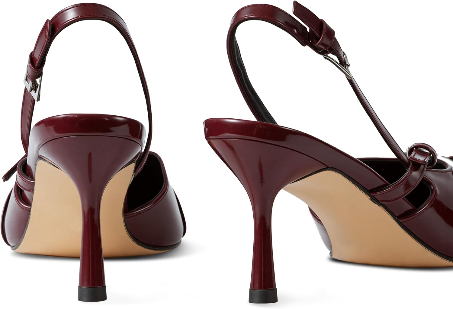 Slingback Kitten Heels for Women Pointed Toe Heels Closed Toe Low Heel Wedding Dress Pumps with Buckles Strap