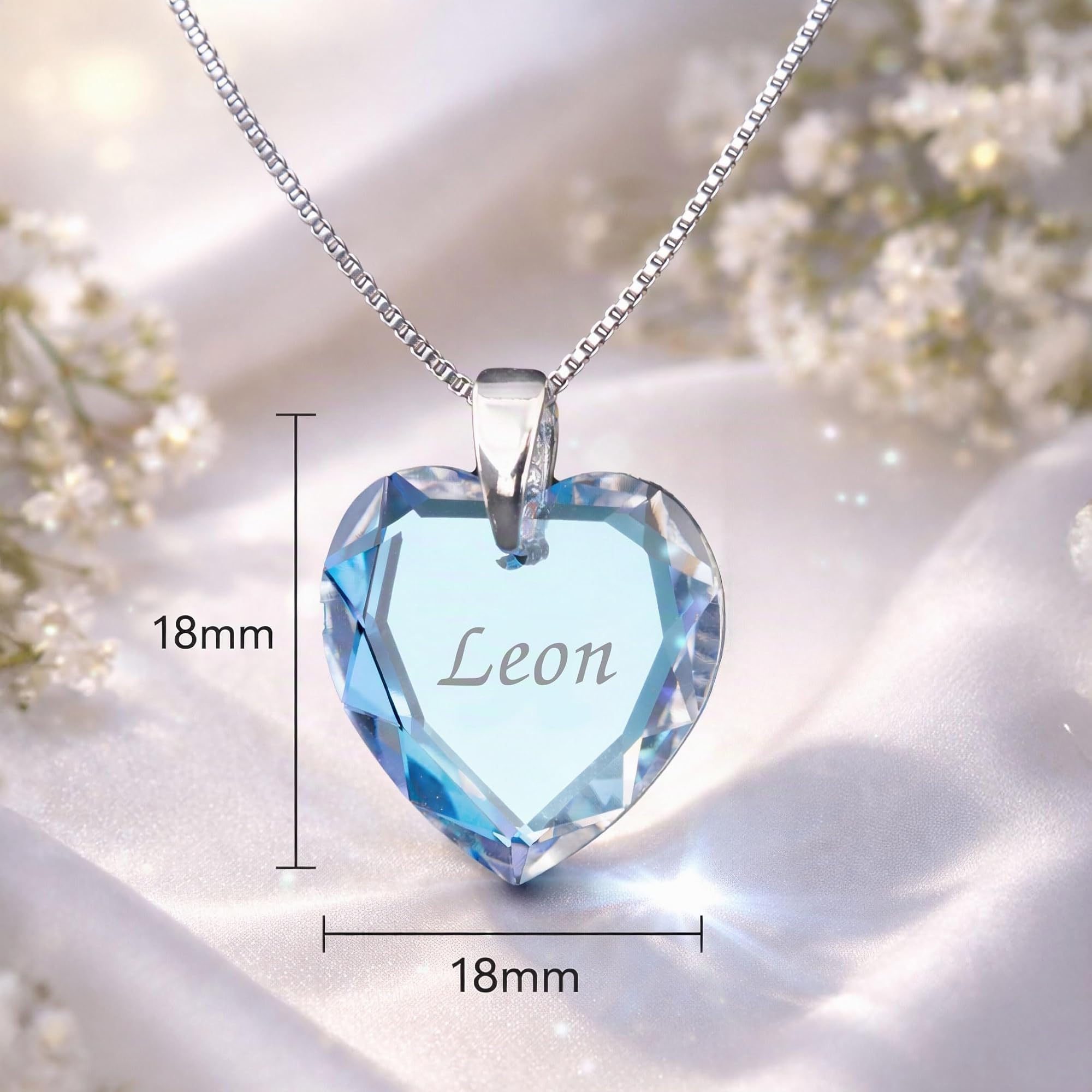 Personalisierte Namenskette 925 Silber mit Swarovski Elements Herzanhänger und individueller Namensgravur