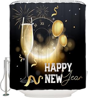 Happy New Year Shower Curtain Set with Hook 72"x72",Washable Cloth Polyester Fabric Shower+Curtain,Waterproof Bath Curtains for Bathroom,Bathtubs Decor Accessories Winter Graduation Party Celebration