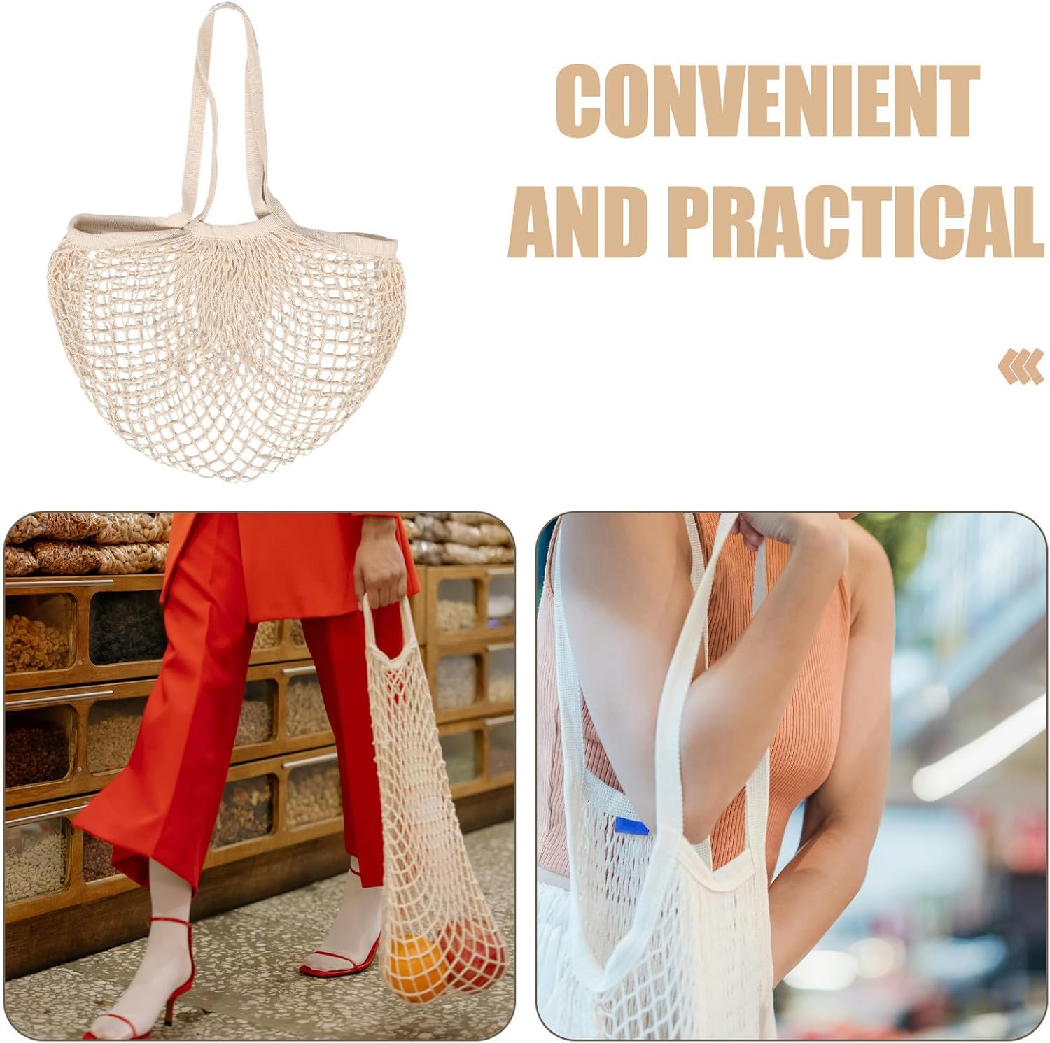 OSALADI 5pcs Reusable Cotton Mesh Produce Bags Washable See-through Shopping Net Bags for Vegetables and Handheld Grocery Storage for Convenient Grocery Shopping
