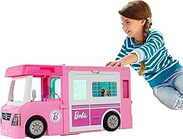 ​Barbie 3-In-1 Dreamcamper Vehicle, Approx. 3-Ft, Transforming Camper With Pool, Truck, Boat And 50 Accessories, Makes A...