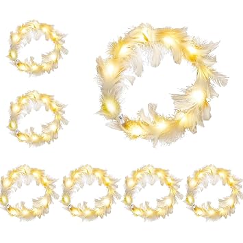LED Feather Headbands Pack of 6 Hair Wreaths LED Flower Wreath Luminous