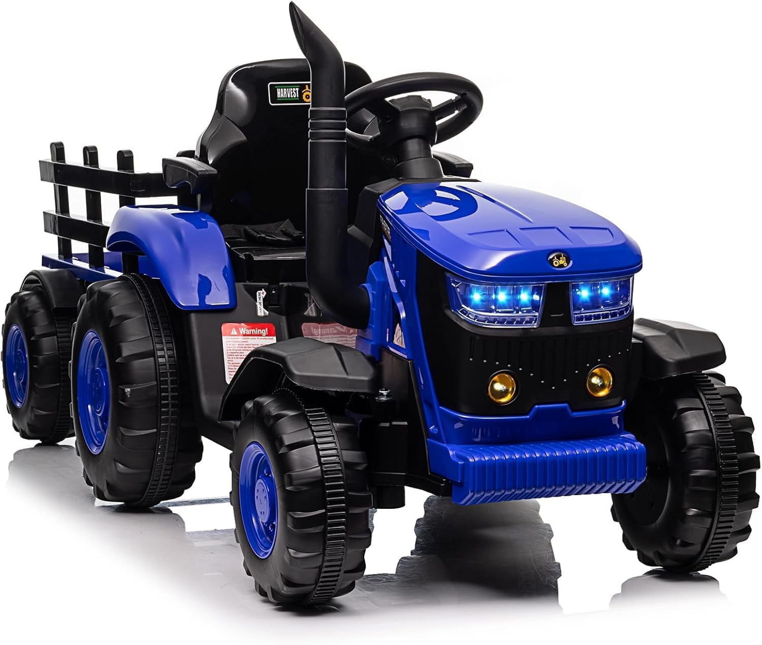 12VTractor Eléctrico Infantil con Remolque Desmontable,Control Remoto Azul | Doble motor 35W,6 ruedas,Música inalámbrico,USB,3 velocidades, luces LED,Para niños de 3 a 8 años,Capacidad de carga: 30 kg