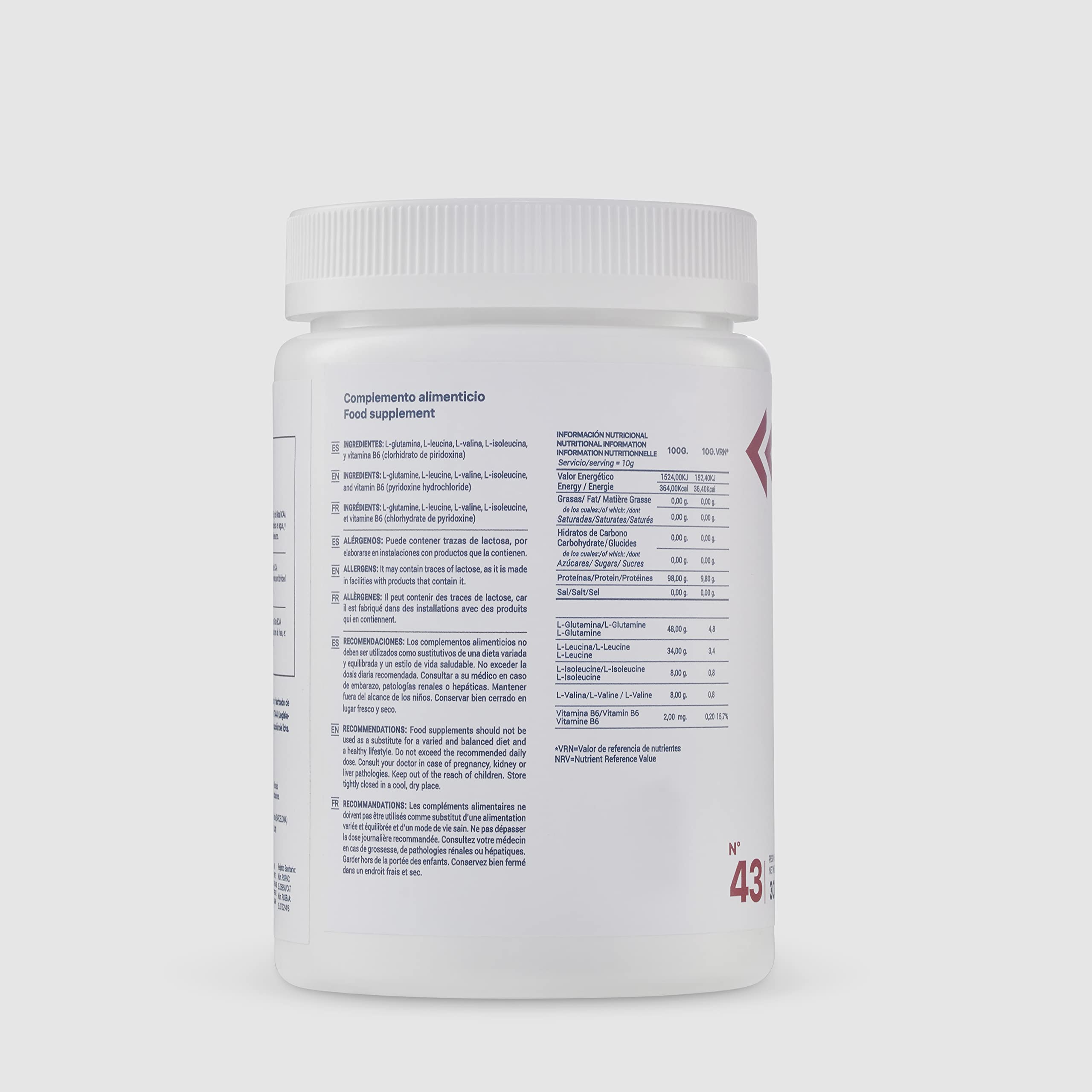 FORTIA – GlutaBCAA, Glutamina + BCAA, Aminoácidos Ramificados, Gluta BCAA en Polvo, Regeneración Muscular, Recuperación, Menor Fatiga, Sistema Inmune, Sabor Neutro, 300g