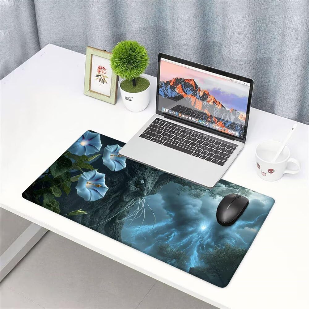 Alfombrilla de Mouse para Juegos, Blu, XXL, Antideslizante, Impermeable, Diseño de Fiore, Extendido, Grande, 1200x600x3mm, para PC, Laptop, Ufficio, Famiglia d-781