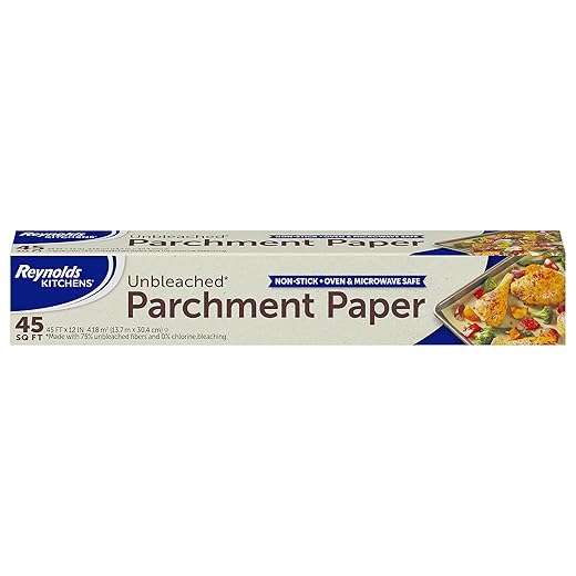 Reynolds Kitchens Unbleached Parchment Paper Roll, Non Stick Parchment Paper for Cooking and Baking, Oven Safe up to 425 Degrees, Chlorine-Free, 45 Feet x 12 Inches, 45 Total Sq. Ft.