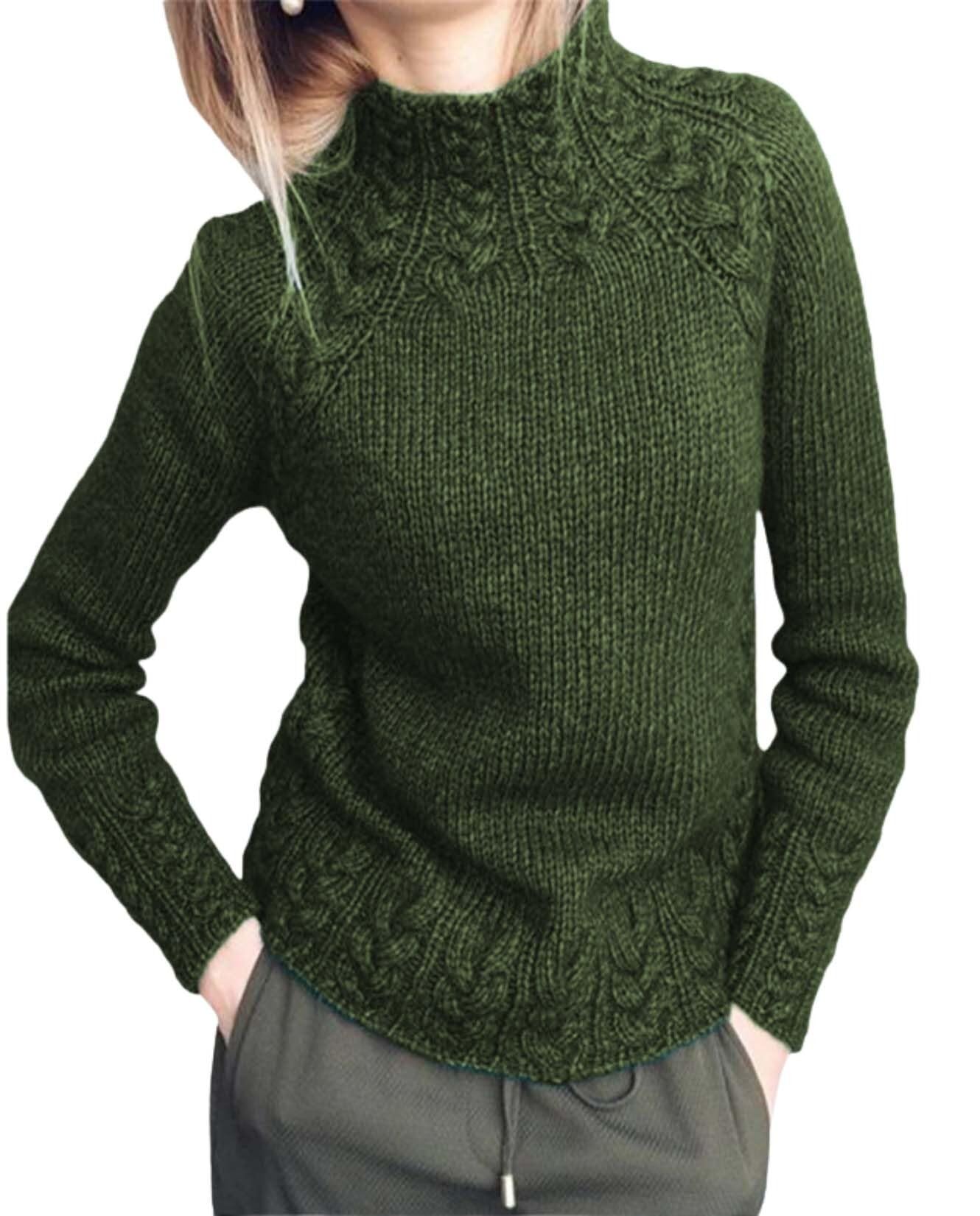 LIZALIG Womens Turtleneck Cable Knit Sweater Oversized Solid Color Pullover Casual Crochet Long Sleeve Top