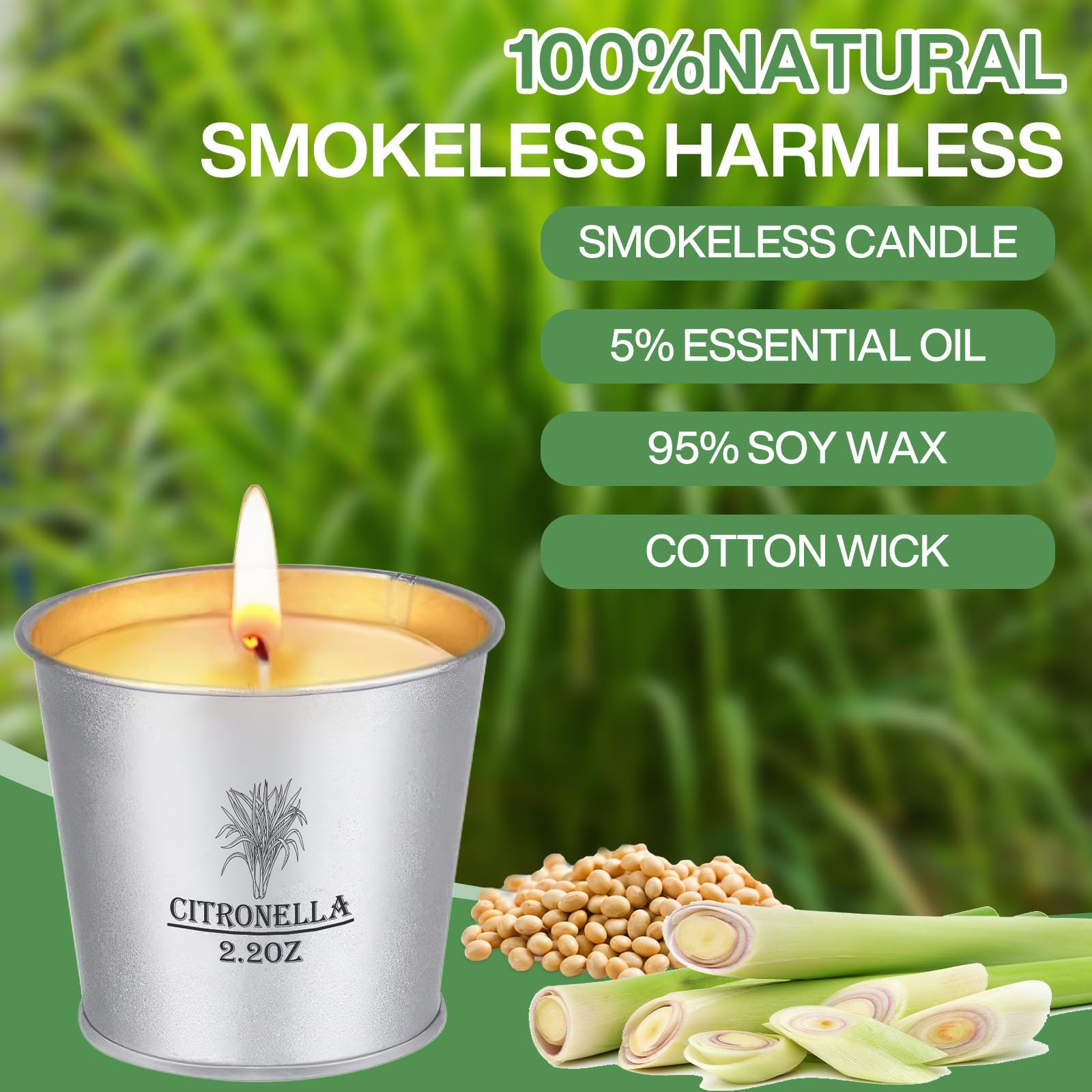 Citronella Kerzen Outdoor, 12 x 2,2 oz, Kerzengeschenkset, Outdoor Kerzen mit Natürliche Sojawachs Zitronella Kerze, Kerzen Set für Garten, Hof, Party, Camping, Grillen, Balkon