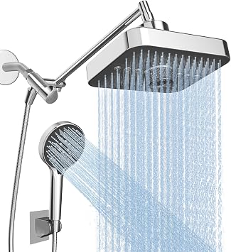 FEELSO High Pressure Rain Shower Head with handheld combo,11" Extension Arm | Upgraded 3+6 Modes Shower 71"Extra long hose,11" Extension Arm,CEC.DOEcertification Easy Installation shower at the same time