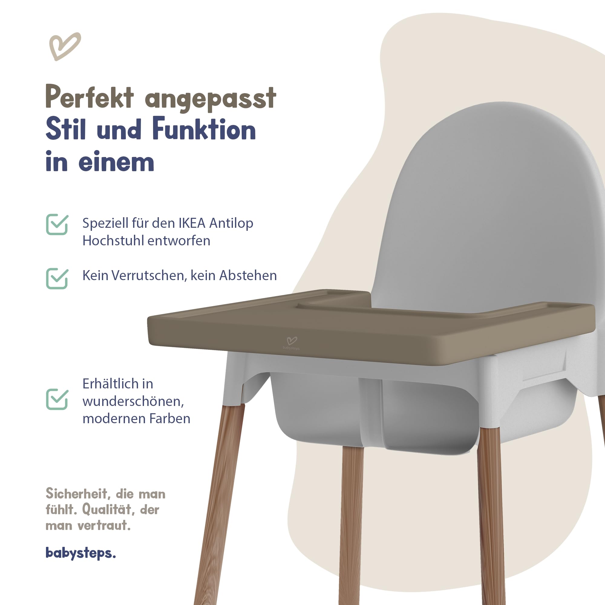 BabySteps Tapis en silicone pour bébé compatible avec la chaise haute IKEA | Accessoires de table pour chaise haute Antilop | Insert en silicone imperméable et antidérapant pour enfants (rose séphia)