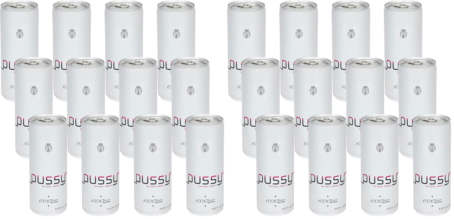 Pussy's Natural Energy Drink - Carbonated Energy Drinks Pack of 12-250ml - All Natural Caffeine Drinks - ILIOS Packaging.