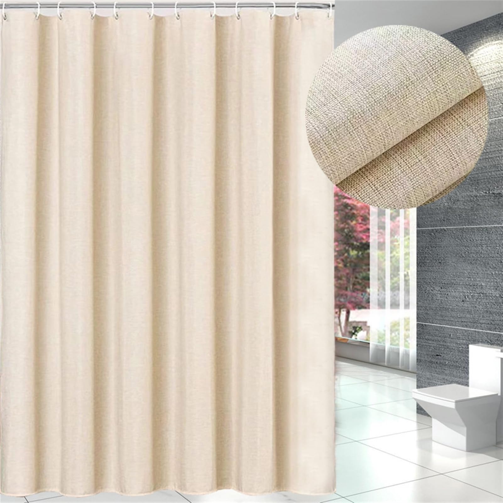 Lifup Cortina de Ducha, Impermeable Antimoho Lavable Cortina Ducha con Ganchos para Baño, Bañera Beige 1 200 x 180 cm