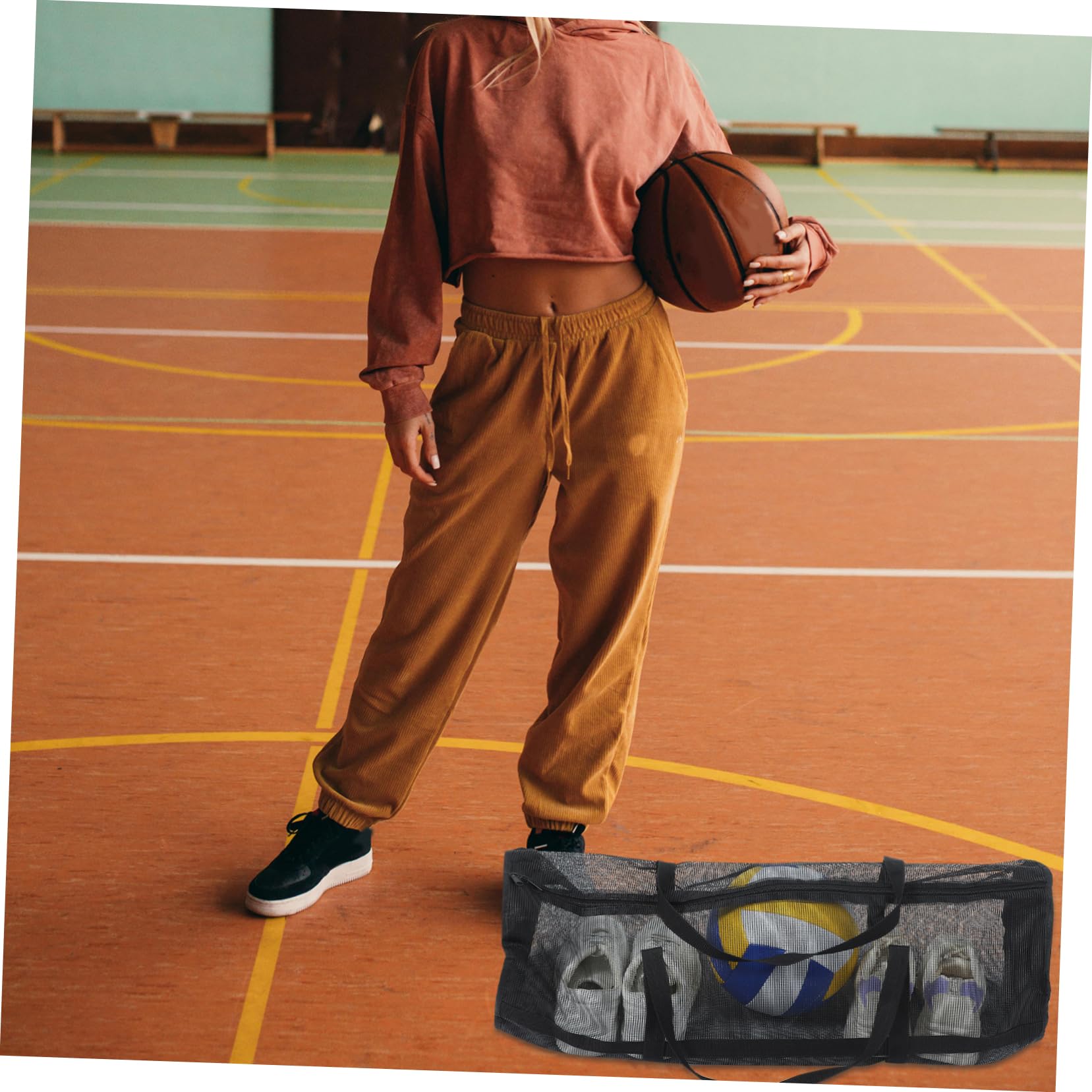 VANZACK Basketball Holder Mesh Ball Bag Sports Supplies Bag Shoulder Strap and Pvc Material