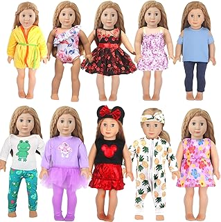 10 Sets of 18 Inch American Doll Clothes, Including 10 of Doll Clothing Dress Outfits for American Dolls, Birthday Gifts for Kids - Buy now