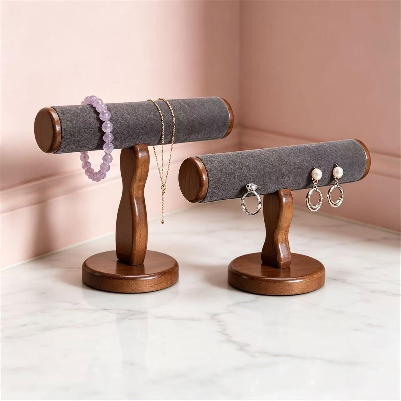Estética T-Bar Pulsera Soporte Base Madera Microfibra Top