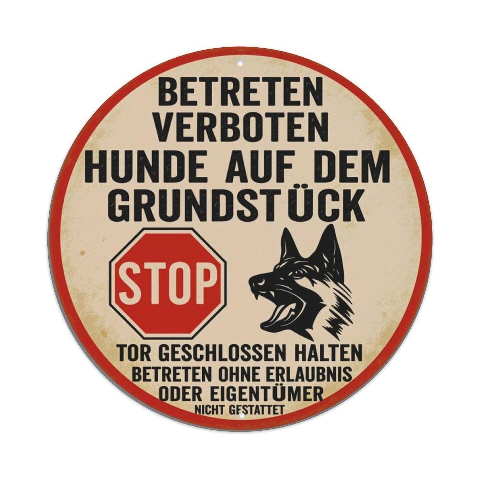 Vintage Beware Of German Shepherd No Trespassing Round Sign Vintage Aluminium Metal Sign, Retro Wall Decor for Home, Bar, Garage & Farmhouse 20x20cm