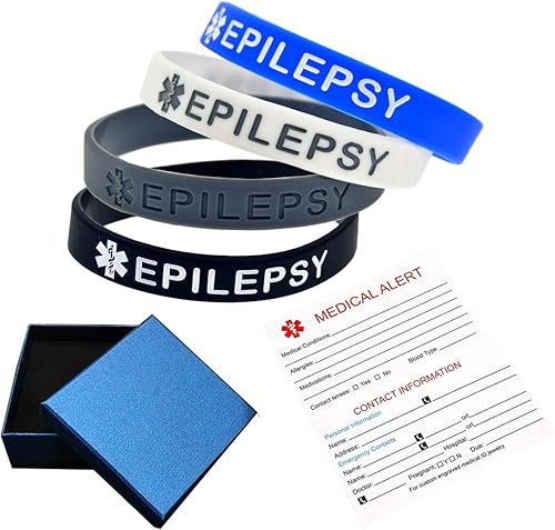 Miniatura 2 de Lyndong Paquete de 4 pulseras de silicona para la epilepsia con alerta médica de emergencia para hombres y mujeres