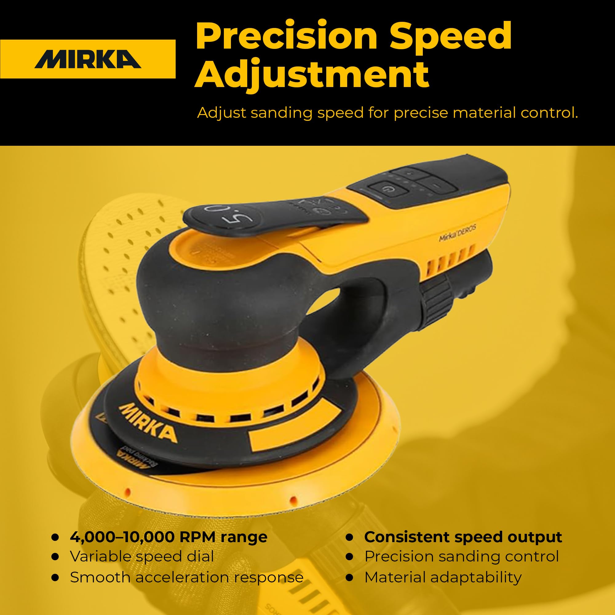 Mirka DEROS II - Levigatrice orbitale a disco 650X da 15,2 cm con custodia