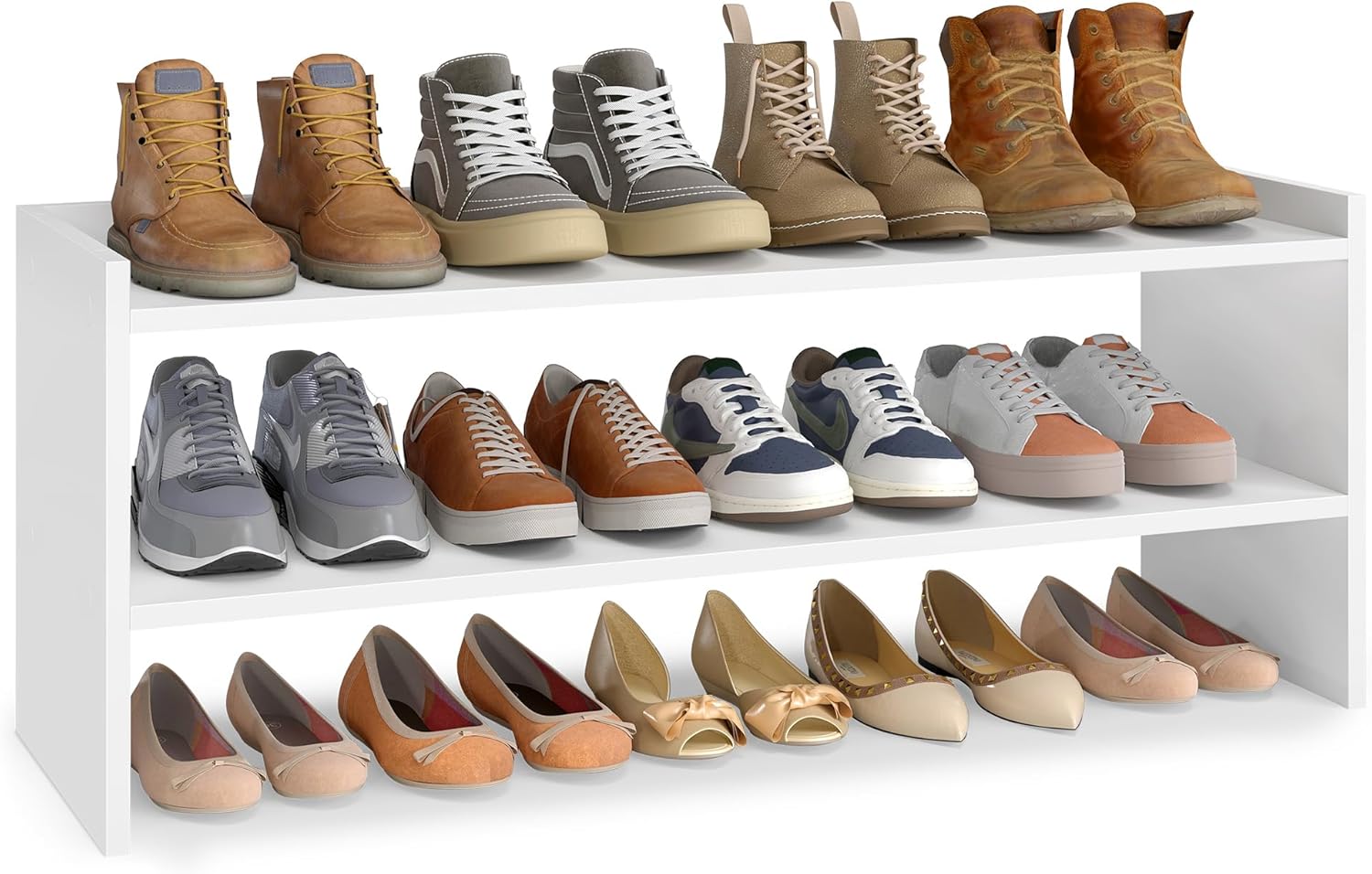 VASAGLE Shoe Rack for Closet, Stackable Shoe Organizer Shelf for Entryway, 2 Tiers, 11.7 x 24.4 x 14.2 Inches, White ULBS062WZ01S