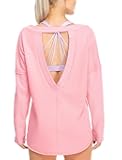 Women's Open Back Long Sleeve Crewneck Backless Athletic Tops with Thumb Holes