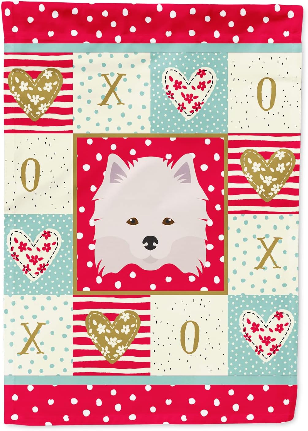 Caroline's Treasures CK5181CHF American Eskimo Love House Flag, Red Large Porch Sleeve Pole Decorative Outside Yard Banner Artwork Wall Hanging, Polyester, House Size, Multicolor