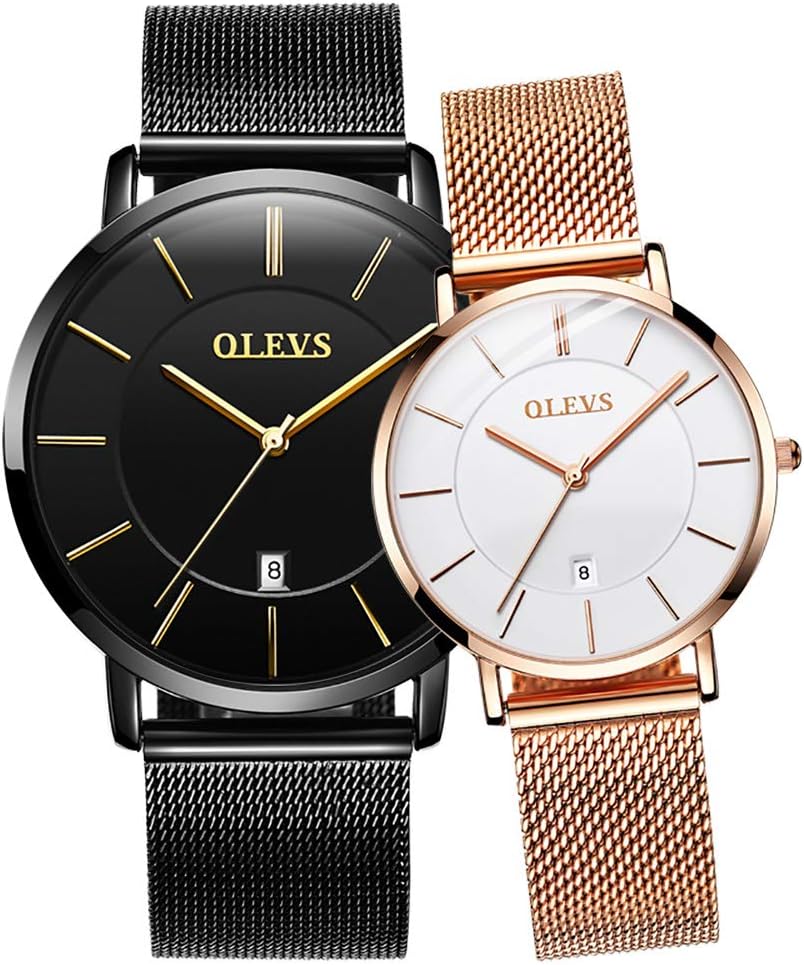 โ Couples Watches Men and Women Watches Ultra Thin Quartz AnalogWrist Watches Casual Stainless Steel His and Hers