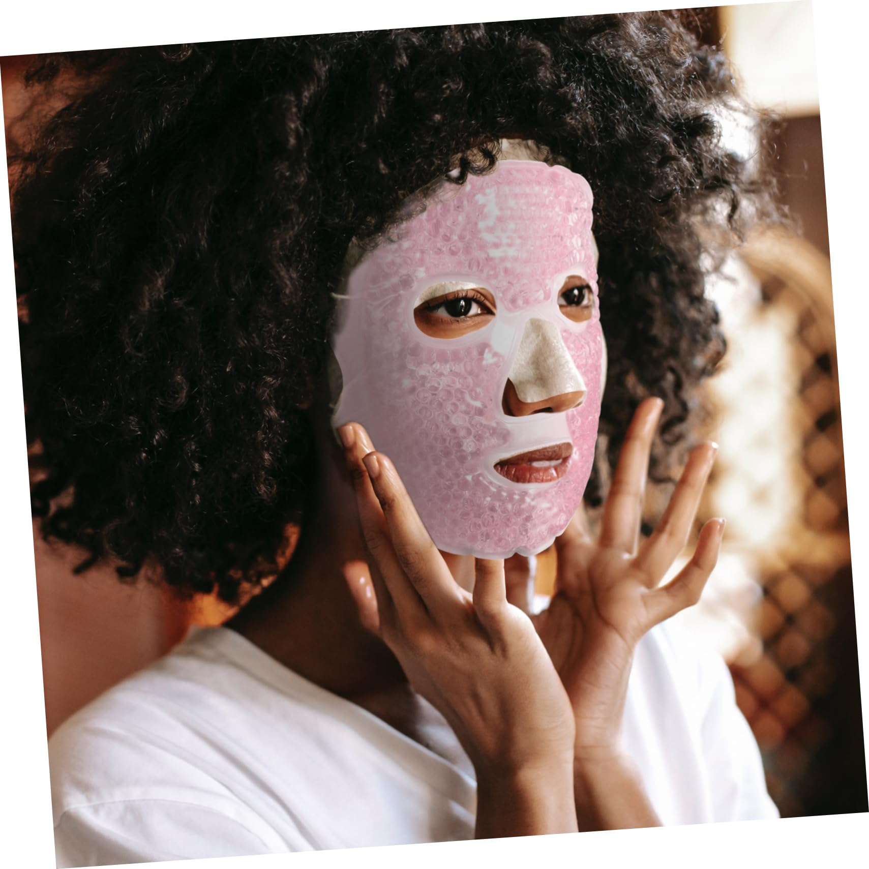 Maschera Viso Caldo e Freddo in Pvc Rosa per Trattamenti | Uso Domestico o Scuola, Effetto Ghiaccio, Aiuta Occhi Stanchi e Occhiaie, Sollievo Termico