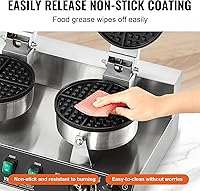 Vista 4 de VEVOR Gofrera Comercial, Máquina de Gofres de Doble Cabezal Redonda, Gofrera Belga de Acero Inoxidable Antiadherente de 2460W con Control