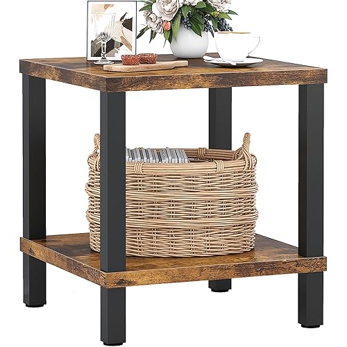 End Table, Side Table 20 Inch Square, Easy Put Together, No Tools Required to Assemble, for Living Room, Bedroom, Stable Frame, Rustic Brown XXCTG04R