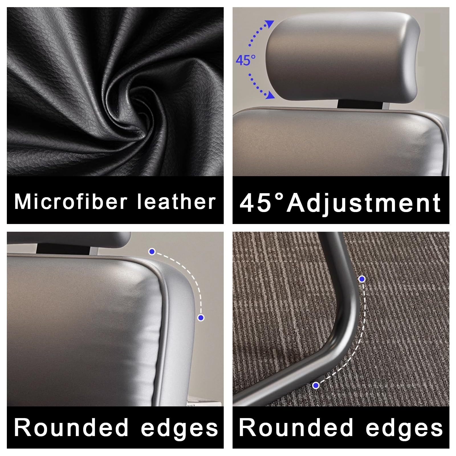 Sedia per ospiti per sala conferenze di fascia alta, in pelle microfibra resistente all'usura, poggiatesta regolabile, design ergonomico, braccioli imbottiti, eleganti opzioni nero/grigio/argento