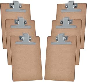 Acrimet A5 Clipboards 6-Pack - Memo Size Hardboard With Premium Silver Metal Clip