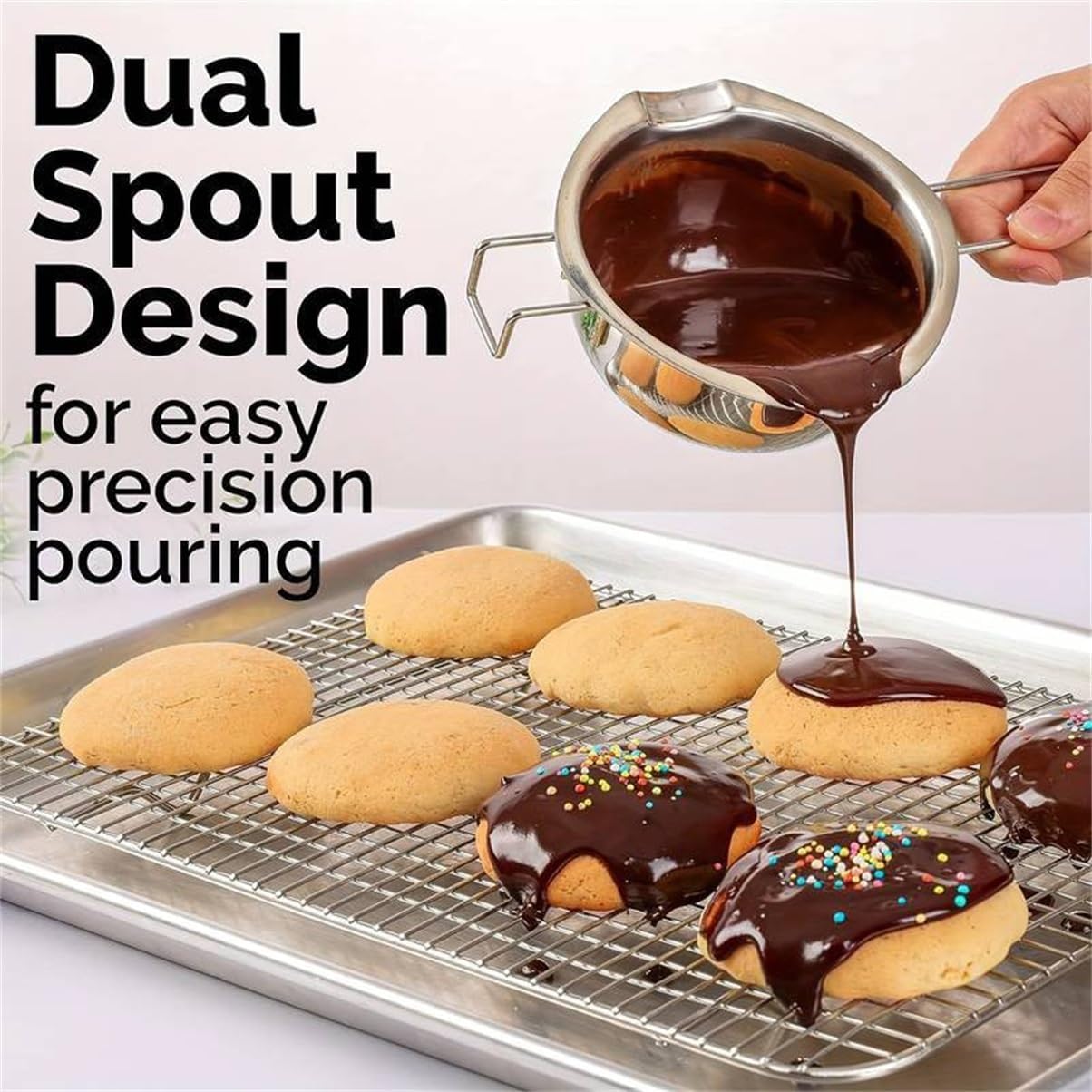 Heating Hot Pot, Safety Durable Long Handle Compact Lightweight Stainless Steel Melting Fondue Bowl for Chocolate Butter Cheese, 2 Pieces