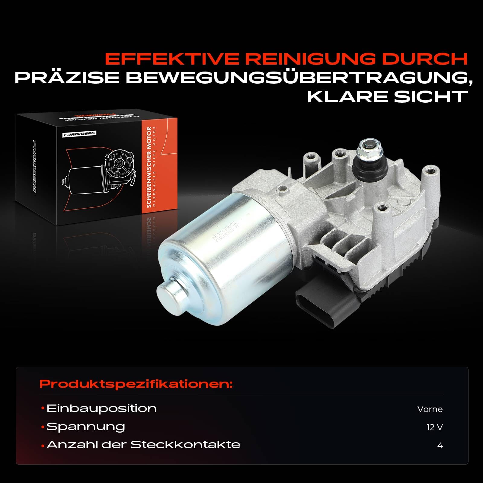 Frankberg 1x Wischermotor Vorderachse Kompatibel mit A3 8P1 1.2L-3.2L Schrägheck 2003-2012 A3 Sportback 8PA 1.2L-3.2L Schrägheck 2004-2013 Replace# 8P1955119F