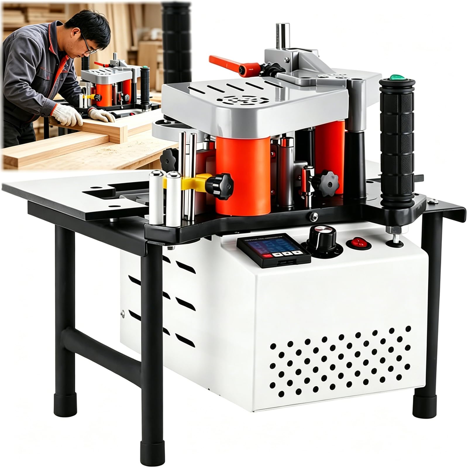 ZephPerton Portable Edge Bander Machine 6m/min, Double Side Glue Curve Straight Edge Bander With 800ml Glue-melting Tank, 150-180ºc Temperature Control, Height 7–60 Mm For Woodworking Furniture
