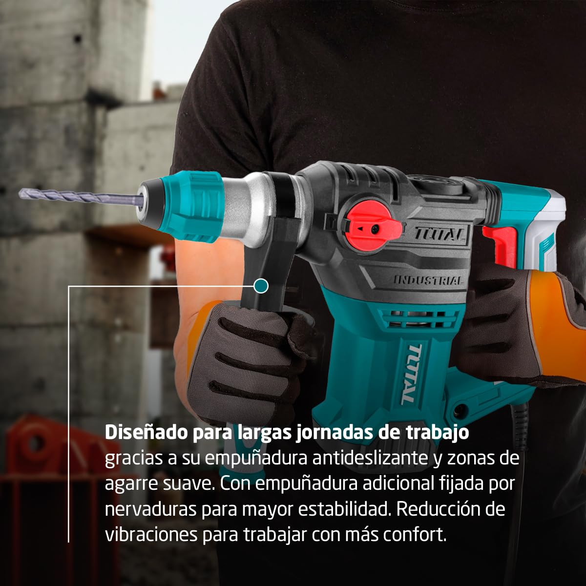 TOTAL - Martillo Combinado SDS Plus 1500W - 5.5J Alta potencia - Incluye set brocas y cinceles - Maletín incluido - TH1153216
