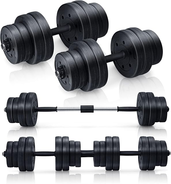 GYMAX 30KG Dumbbells Set, Adjustable Dumbbell Barbell Set with Connecting Rod, Body Workout Weight Lifting Training Equipment for Home Gym