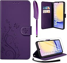 AROYI Leather Case Compatible with Samsung Galaxy A25 5G (Not for A26 5G) Case and Screen Protector, Flip Mobile Phone Case, PU Leather Case Compatible with Samsung Galaxy A25