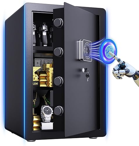 Caja de seguridad de 3.5 pies cúbicos a prueba de fuego impermeable para el dinero, segura para el hogar, biométrica caja fuerte para dinero pequeño