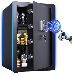 3.5 Cuft Safe Box Fireproof Waterproof for money Fireproof safe for home Biometric Small Money Safes with Removable Shelves for Cash Led Light for Office Hotel Home Use Fire Water Proof Safes