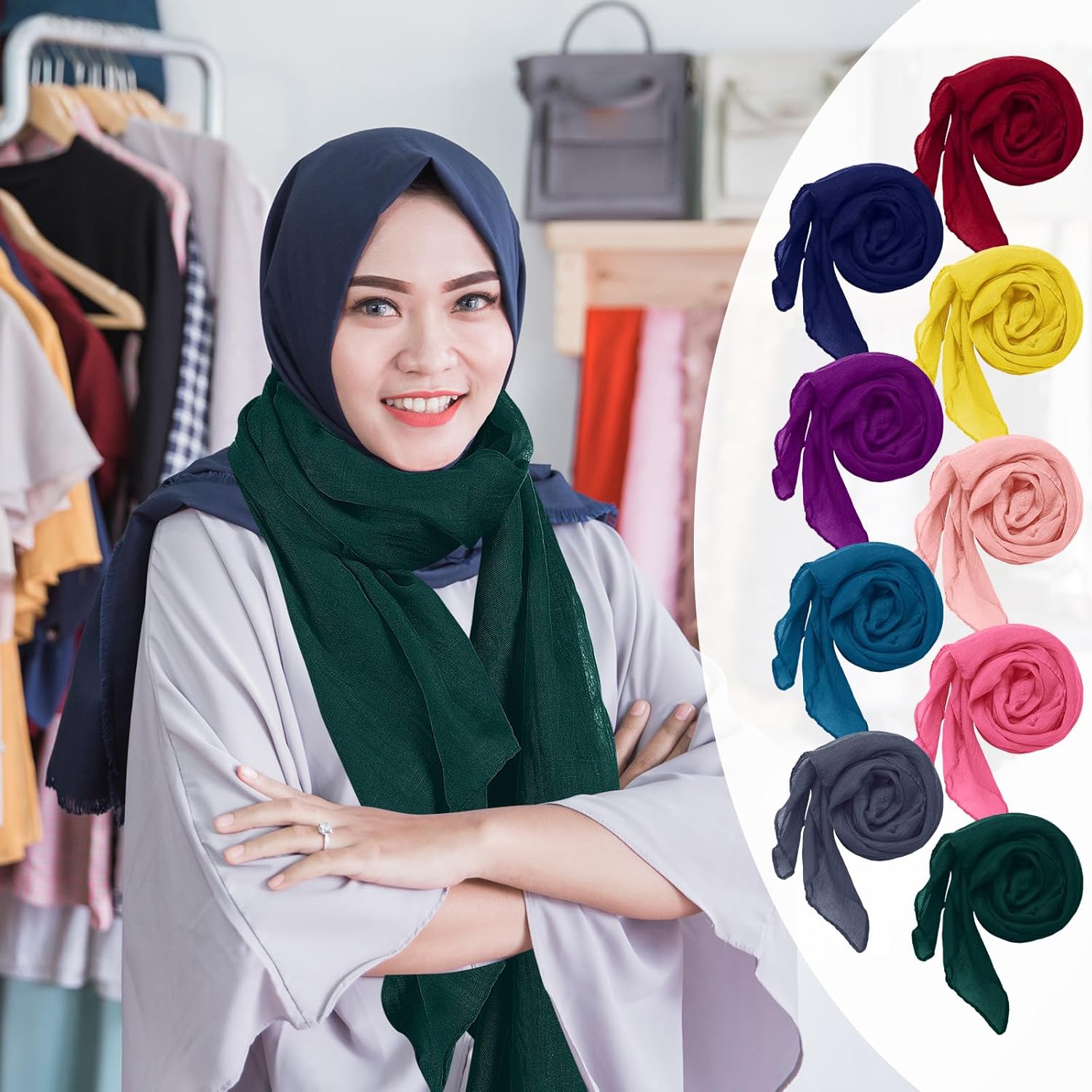 Patelai 9 Pieces Women's Cotton Scarves Lady Light Soft Fashion Solid Scarf Wrap Shawl, Candy Color (Vivid) - Image 5