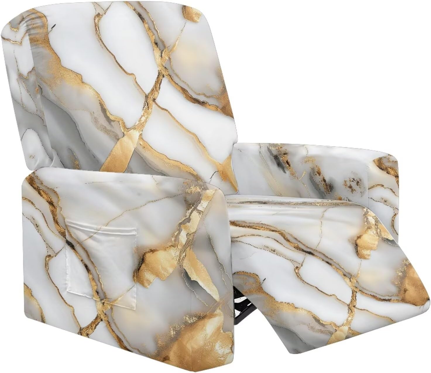 White Gold Marble Print Recliner Chair Covers 4-Pieces Stretch Recliner Couch Covers Comfortable Sofa Couch Cover Furniture Protector Home Decor Accessories