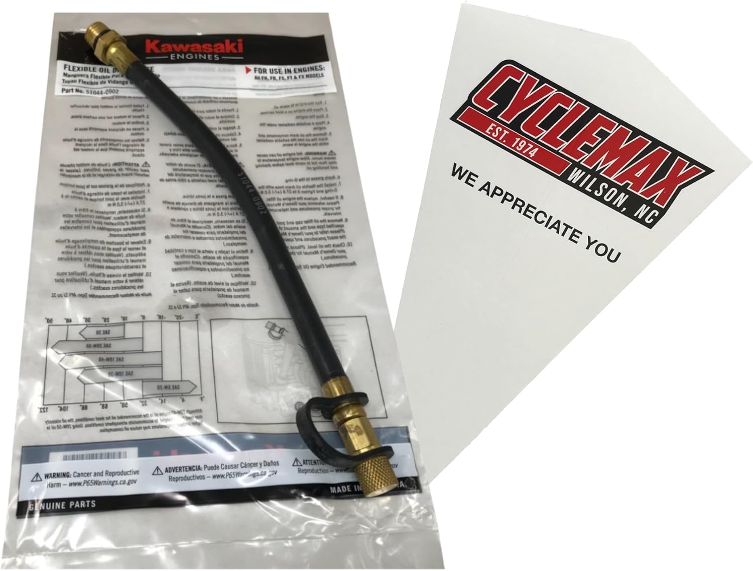 Cyclemax One Pack compatible with Kawasaki Power Flexible Oil Drain Tube Extension 51044-0902 fits FH FR FS FT FX Contains One 51044-0902 and a Funnel
