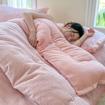 AETVRNI 1 Ultra Soft Velvet Comforter Only, Breathable Duvet for Spring Autumn Winter, Warm Fluffy Comforter for Twin/Full/Queen/King Size Bed,Pink,King